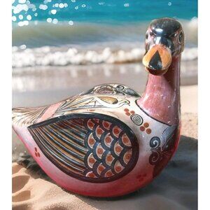 Very Large Hand-Painted 1960s Tonala Mexican Pottery Clay Duck 14.5" X 12" X 9"